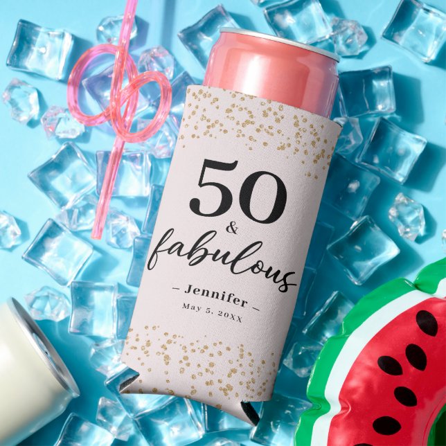 Rafraîchisseur Pour Canette Slim Pink 50 et Fabulous Confetti Anniversaire (Été in situ)