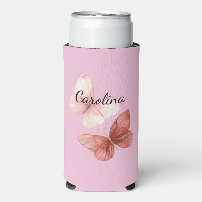 Rafraîchisseur Pour Canette Slim Pink Red Butterflies (Seltzer Recto)