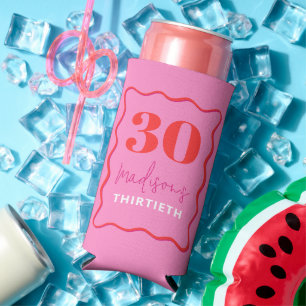Rafraîchisseur Pour Canette Slim Pink Wavy 30e fête d'anniversaire