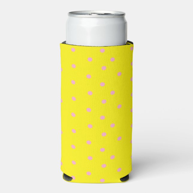 Rafraîchisseur Pour Canette Slim Pois roses sur jaune (Seltzer Recto)
