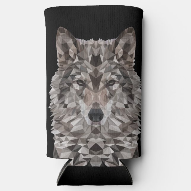 Rafraîchisseur Pour Canette Slim Portrait géométrique Wolf Lone (Recto)