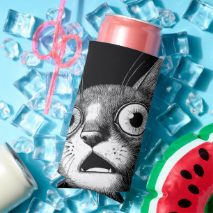 Rafraîchisseur Pour Canette Slim Psycho Chat - Retro Seltzer Can Cooler