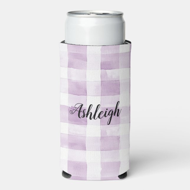 Rafraîchisseur Pour Canette Slim Purple White Plaid Stripes Birthday (Seltzer Recto)