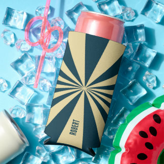 Rafraîchisseur Pour Canette Slim Retro Blue &Beige Stripes  Script Minimalist Name