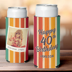 Rafraîchisseur Pour Canette Slim Retro Stripes les années 70 Disco 40ème anniversai