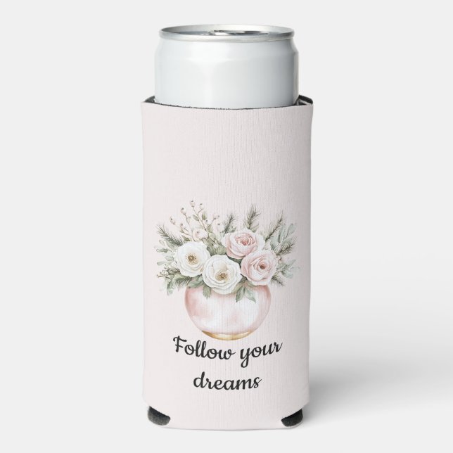 Rafraîchisseur Pour Canette Slim Rose Floral à teinte rosée (Seltzer Recto)