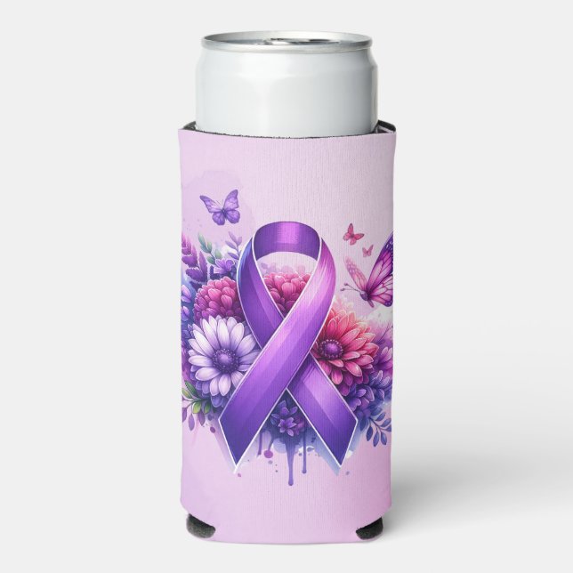 Rafraîchisseur Pour Canette Slim Ruban de sensibilisation à la fibromyalgie (Seltzer Recto)
