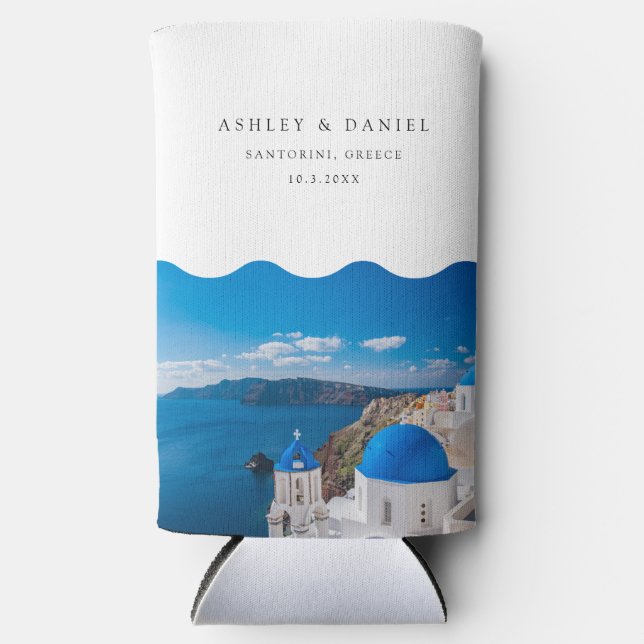Rafraîchisseur Pour Canette Slim Santorin Wedding Favor (Recto)