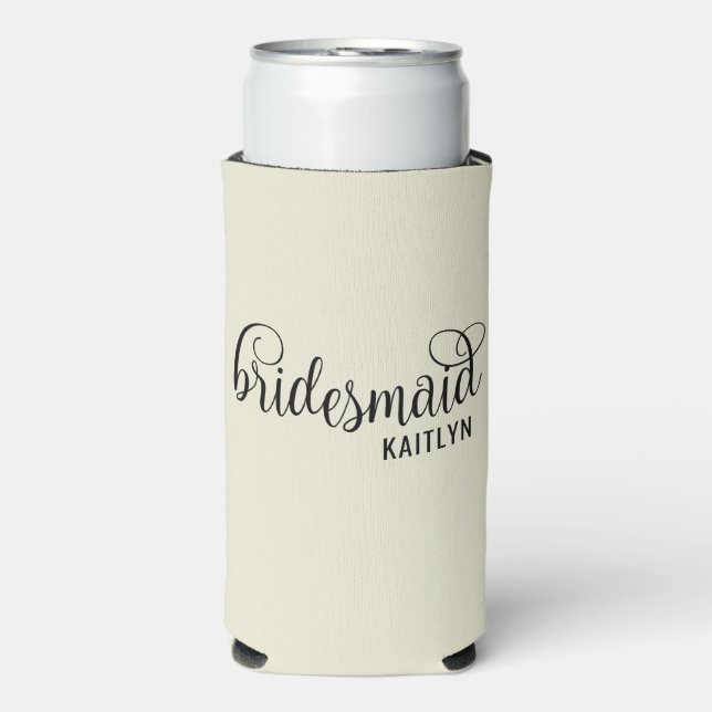 Rafraîchisseur Pour Canette Slim Script rétro naturel et noir Bridesmaid (Seltzer Recto)