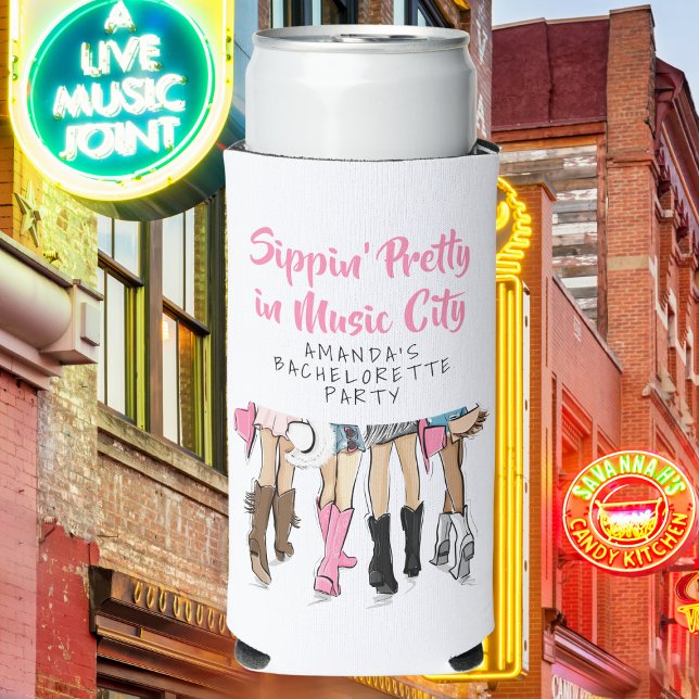 Rafraîchisseur Pour Canette Slim Sippin Pretty in Music City Nashville Bachelorette (Créateur téléchargé)