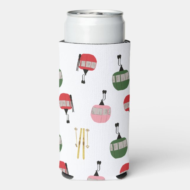 Rafraîchisseur Pour Canette Slim Ski d'hiver Gondola retro blanc (Seltzer Verso)