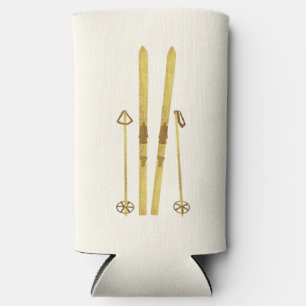 Rafraîchisseur Pour Canette Slim Skis Et Poles D'Or   Crème de ski Vintage