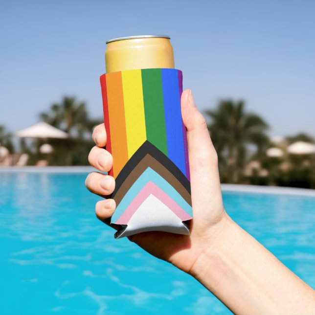 Rafraîchisseur Pour Canette Slim SlipperyJoe's Progress Pride Drapeaux gay cadeaux  (Piscine in situ)
