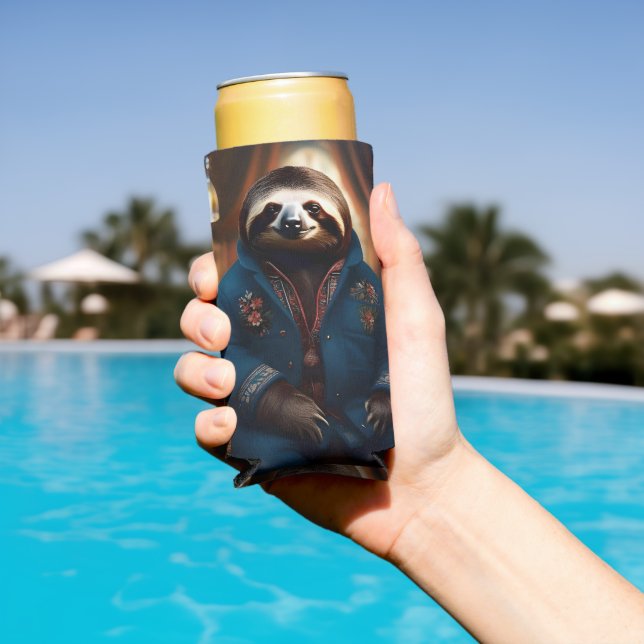 Rafraîchisseur Pour Canette Slim Sloth Dans Sa Veste À Boire, (Piscine in situ)