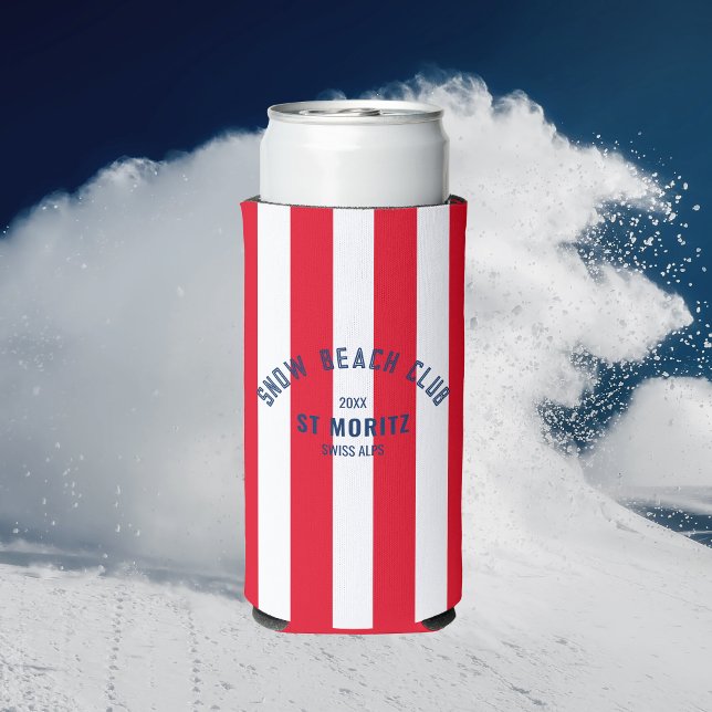 Rafraîchisseur Pour Canette Slim Snow Beach Club Red Cabana Stripe hiver (Créateur téléchargé)