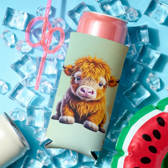 Rafraîchisseur Pour Canette Slim Sweet Baby Highland Cow Personnalisé (Été in situ)