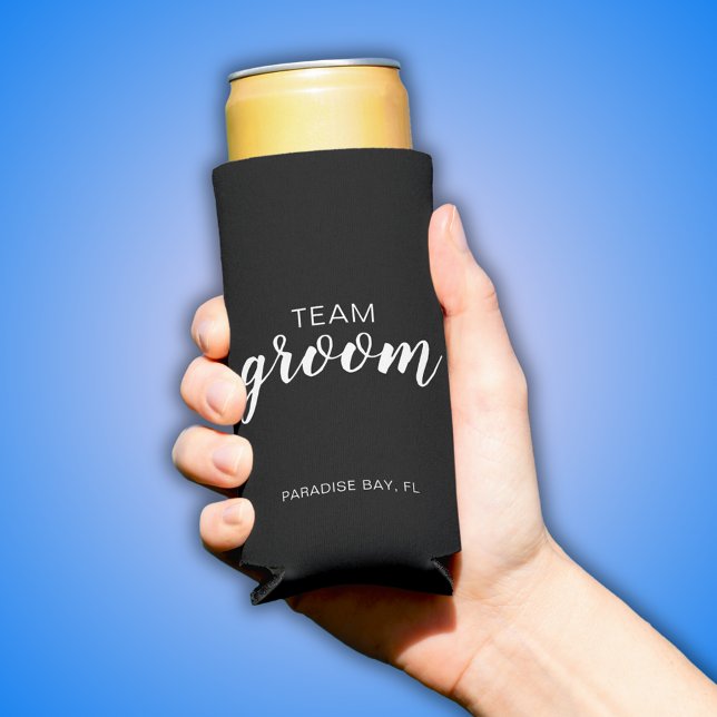 Rafraîchisseur Pour Canette Slim Team Groom Mariage Bachelor Party (Modern and simple, Team Groom, Wedding Party Bachelor Party black can coolers.)