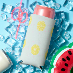 Rafraîchisseur Pour Canette Slim Tranches de citron jaune sur bleu