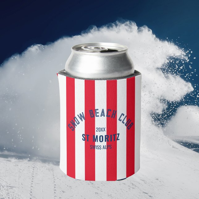 Rafraîchisseur Pour Canette Snow Beach Club Red Cabana Stripe hiver (Créateur téléchargé)