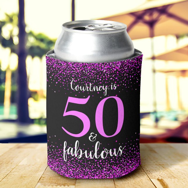 Rafraîchisseur Pour Canette Sparkly Pink Black 50 et Fabulous Nom personnalisé (Créateur téléchargé)