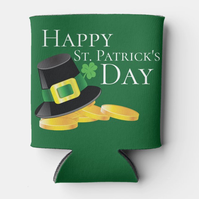 Rafraîchisseur Pour Canette St. Patrick's Day Leprechaun Casquette et pièces d (Devant)