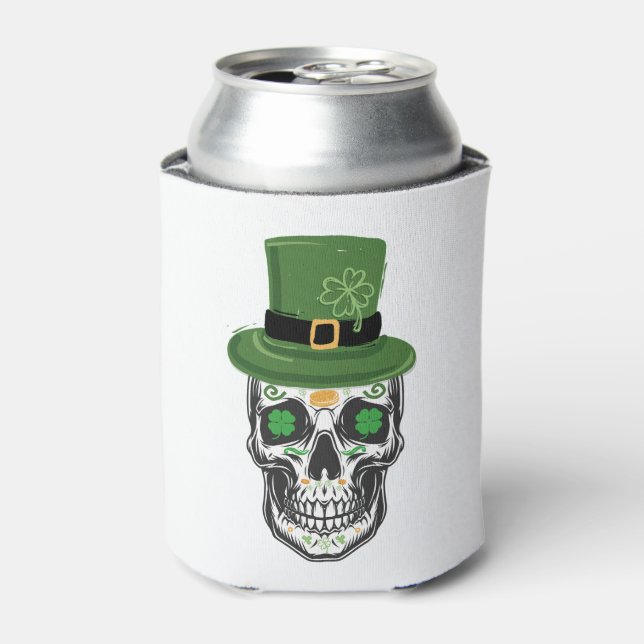 Rafraîchisseur Pour Canette Sugar Skull St Patrick Day Leprechaun Shamrock (Can devant)
