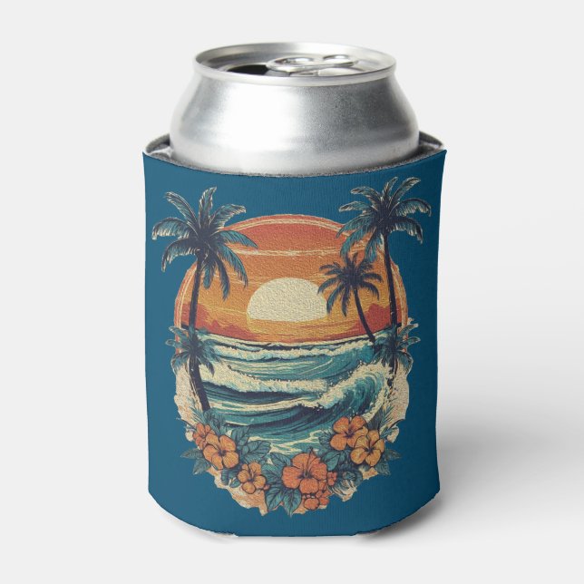 Rafraîchisseur Pour Canette Sunset Beach Palm Tree Drôle vacances d'été (Can devant)