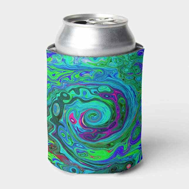 Rafraîchisseur Pour Canette Super Abstrait Retro Green et Blue Swirl (Can devant)