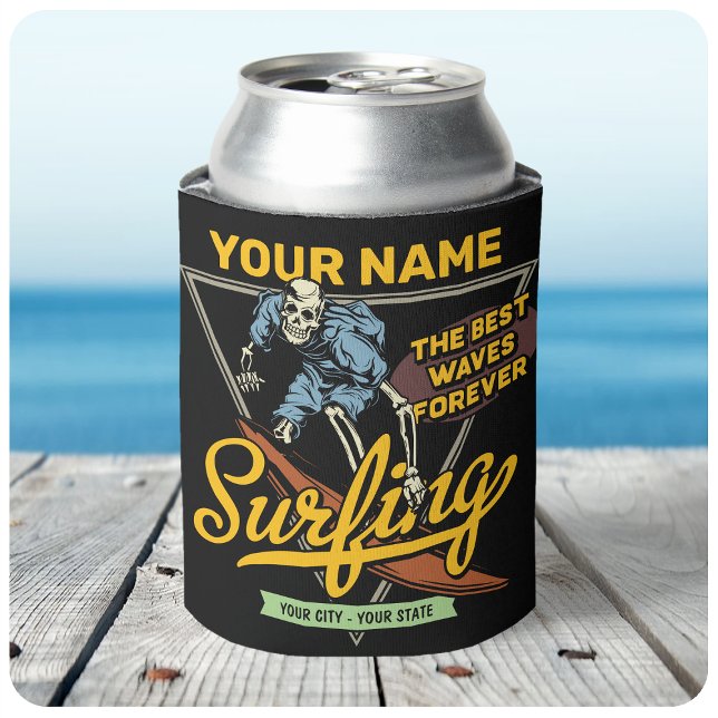 Rafraîchisseur Pour Canette Surf personnalisé Skeleton Ride Waves Surfer (Créateur téléchargé)