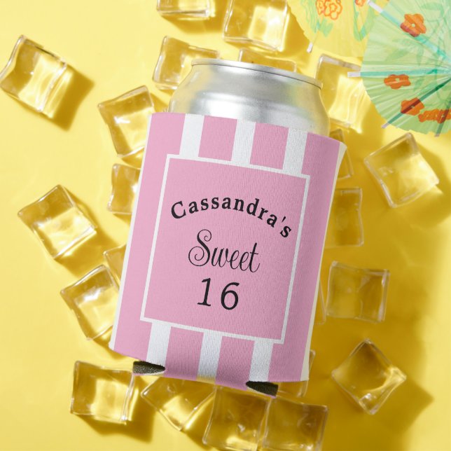 Rafraîchisseur Pour Canette Sweet sixteen rose en bande classique (Été in situ)