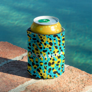 Rafraîchisseur Pour Canette Taches de léopard néon bleu Aqua Cool Typos gras J