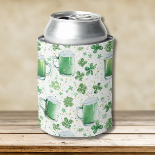 Rafraîchisseur Pour Canette Tasses à bière vertes élégantes et trèfles blancs