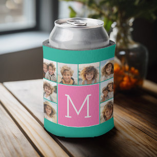 Rafraîchisseur Pour Canette Teal et monogramme de collage de photo d'Instagram
