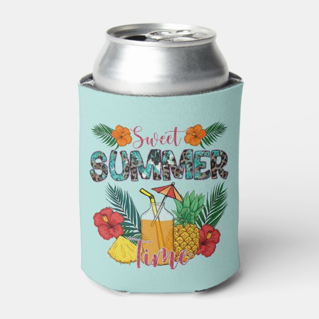 Rafraîchisseur Pour Canette Temps d'été doux | Fruits tropicaux et fleurs (Can devant)