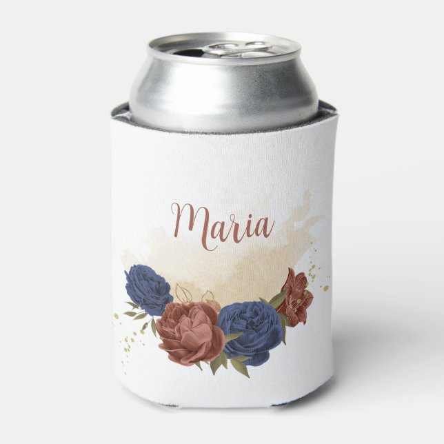Rafraîchisseur Pour Canette terre cuite bleu marine floral vert (Can devant)