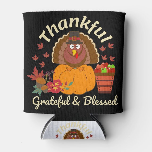 Rafraîchisseur Pour Canette Thanksgiving Grateful & Blessed (Devant)