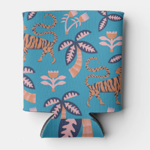 Rafraîchisseur Pour Canette Tigre rétro, palmier, motif de fleurs