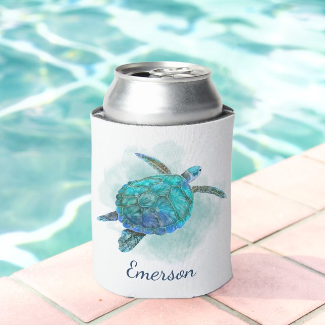 Rafraîchisseur Pour Canette Tortue de mer Océan Aquarelle Personnalisée (Créateur téléchargé)