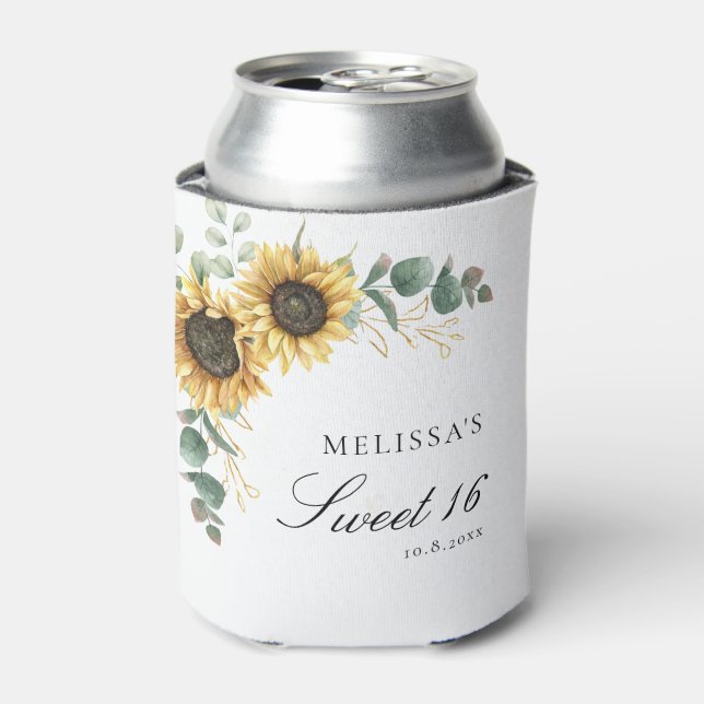 Rafraîchisseur Pour Canette Tournesol floral Eucalyptus Sweet 16 Party (Can devant)