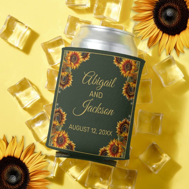 Rafraîchisseur Pour Canette Tournesol Mariage Forêt verte et or (Créateur téléchargé)