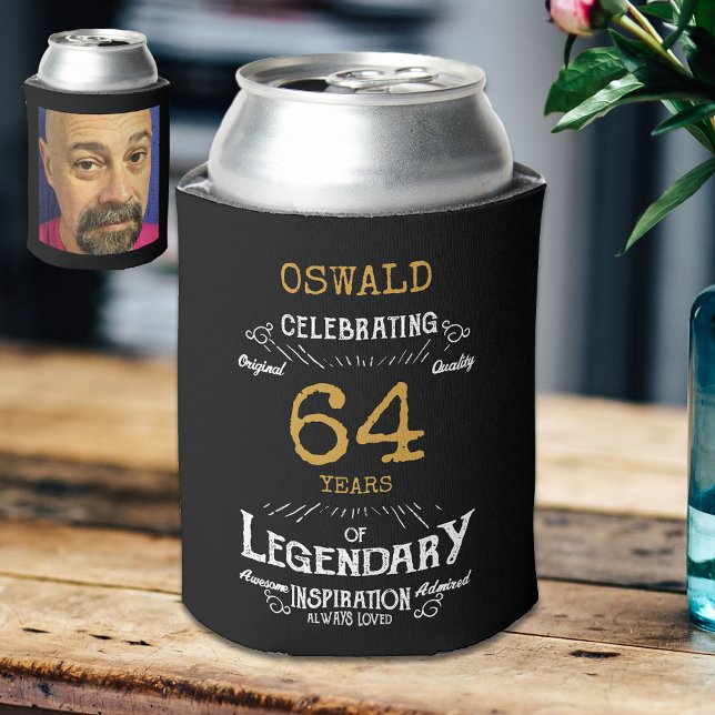 Rafraîchisseur Pour Canette Tout âge Anniversaire Black Gold légendaire Photo (Personalized vintage black and gold can cooler with photo on rear.)