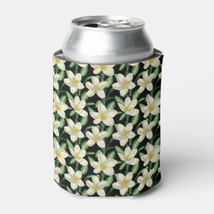 Rafraîchisseur Pour Canette Tropical continu motif fleurs blanches feuille ver