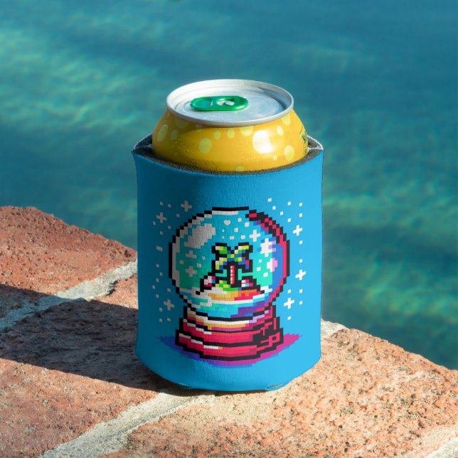 Rafraîchisseur Pour Canette Tropical Snow Globe Pixel Art Beach Hiver (Piscine in situ)