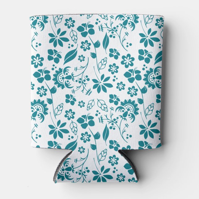 Rafraîchisseur Pour Canette Tropical Turquoise Turquoise Bleu Floral (Devant)