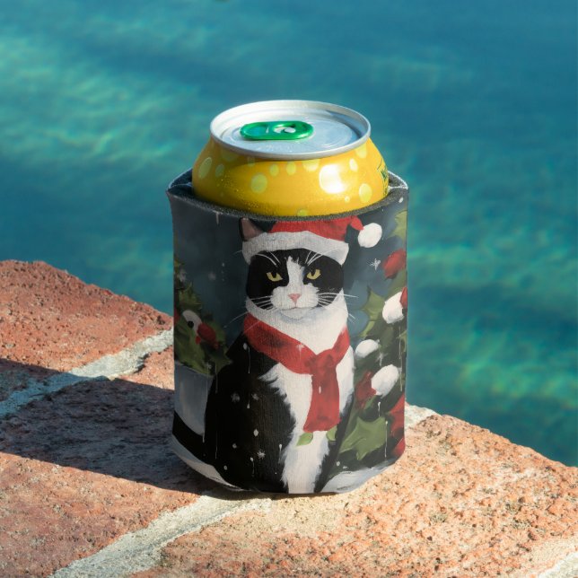 Rafraîchisseur Pour Canette Tuxedo Chat en Noël de neige (Piscine in situ)
