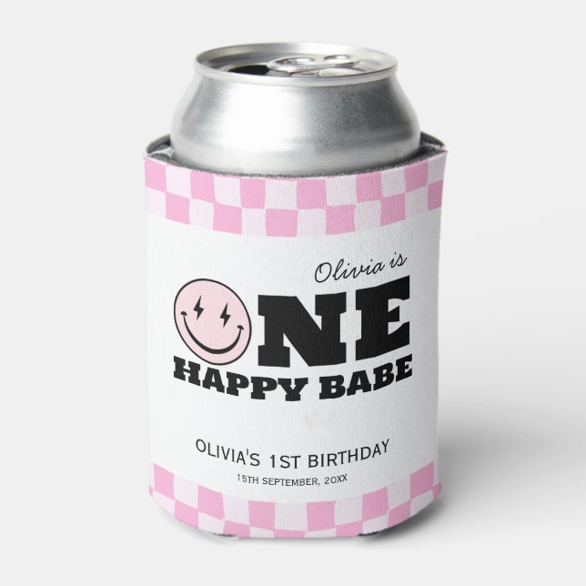 Rafraîchisseur Pour Canette Un bon bébé rose À damiers anniversaire (Can devant)