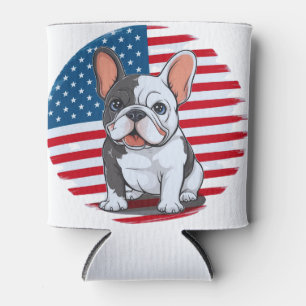 Rafraîchisseur Pour Canette Un dessin animé français bulldog avec drapeau amér