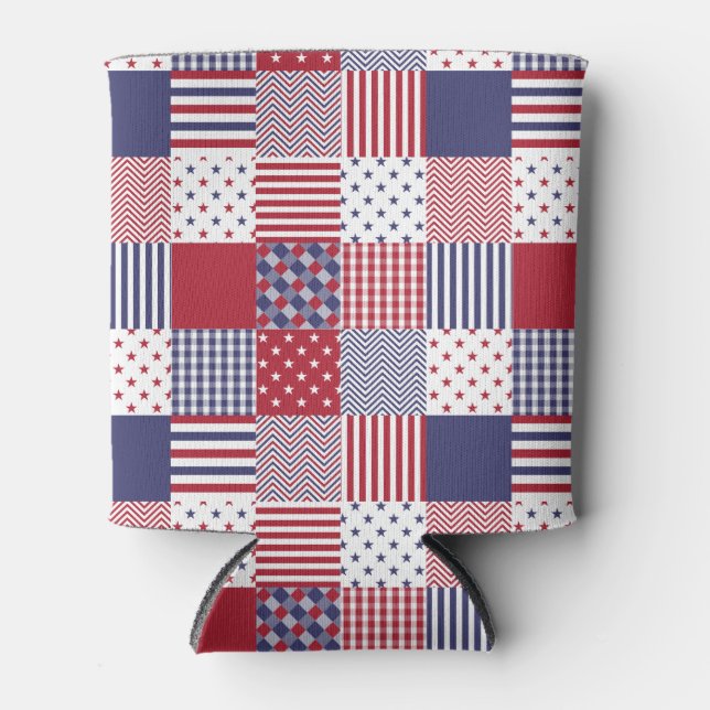 Rafraîchisseur Pour Canette USA Americana Patchwork Rouge Blanc & Bleu (Devant)