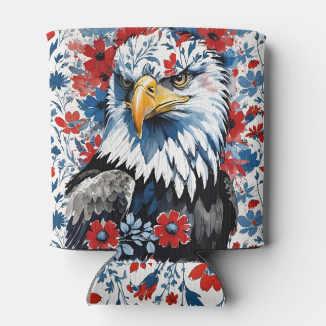 Rafraîchisseur Pour Canette USA Patriotic Bald Eagle Floral (Dos)