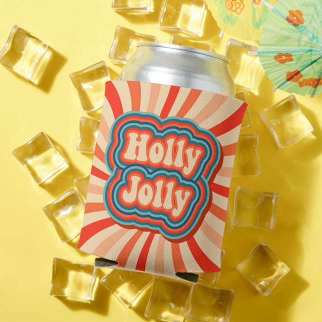 Rafraîchisseur Pour Canette Vacances de Noël rétro Holly Jolly Typographie (Été in situ)